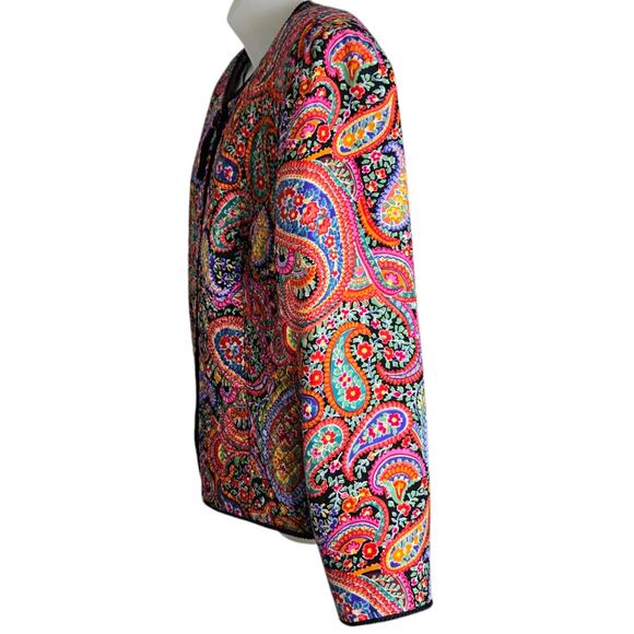 Maggy London Womens Silk Jacket XL Paisley Quilted Funky Hidden Button Tassel - Picture 4 of 8